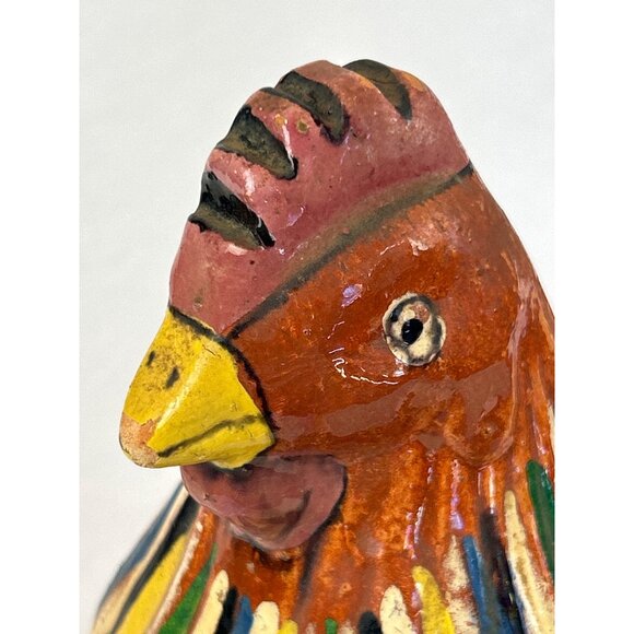 Vintage Hand-Painted Mexican Folk Art Ceramic Hen Covered Dish Tlaquepaque Oaxac - Picture 3 of 11